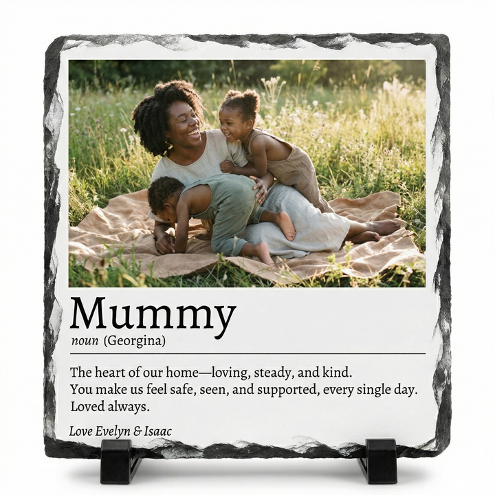 Personalised Mum Definition Photo Slate Gift - Custom Dictionary Style Natural Rock Slate Photo Plaque with Text