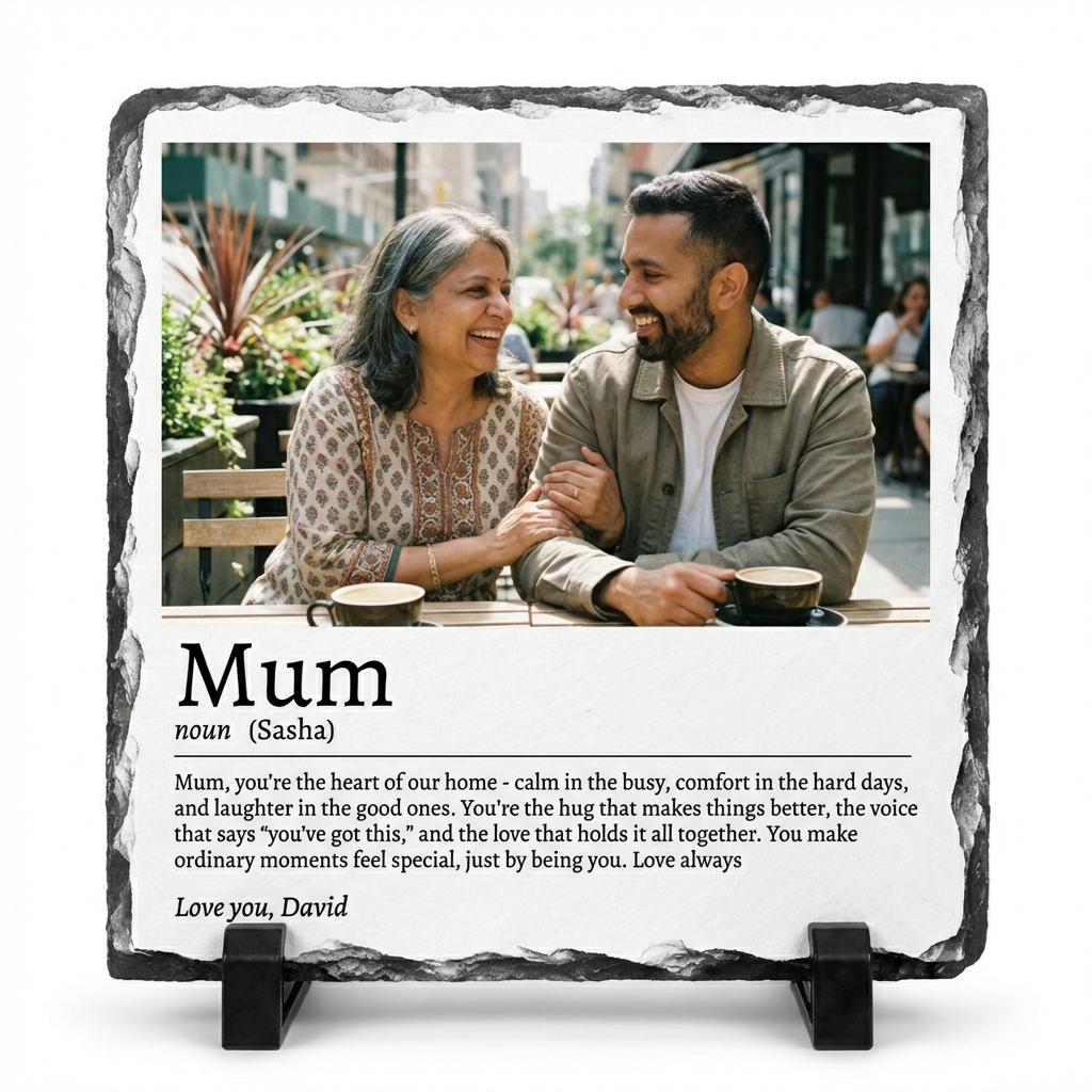 Personalised Mum Definition Photo Slate Gift - Custom Dictionary Style Natural Rock Slate Photo Plaque with Text