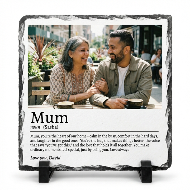 Personalised Mum Definition Photo Slate Gift - Custom Dictionary Style Natural Rock Slate Photo Plaque with Text