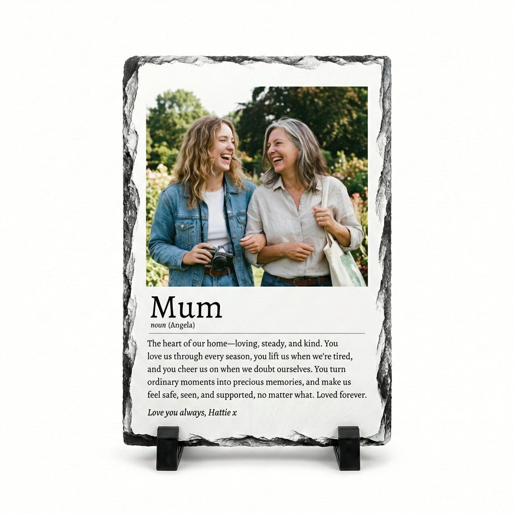 Personalised Mum Definition Photo Slate Gift - Custom Dictionary Style Natural Rock Slate Photo Plaque with Text