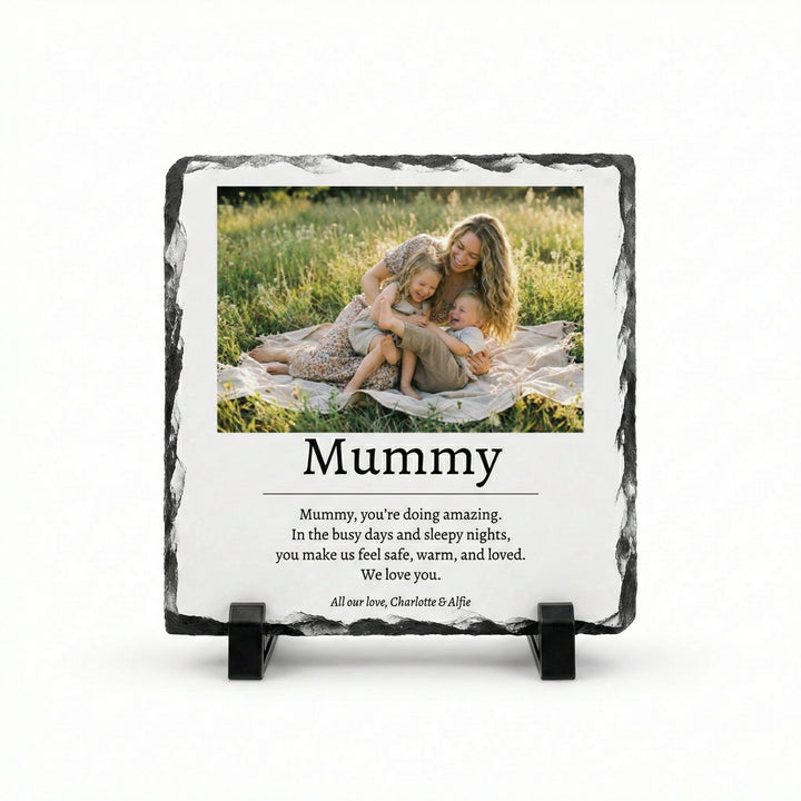 Personalised Mum Poem Photo Slate Gift - Custom Natural Rock Slate Photo Plaque with Heartfelt Message