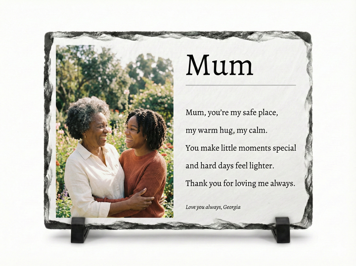Personalised Mum Poem Photo Slate Gift - Custom Natural Rock Slate Photo Plaque with Heartfelt Message