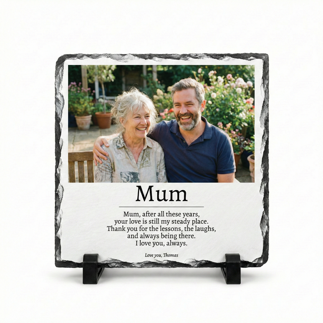 Personalised Mum Poem Photo Slate Gift - Custom Natural Rock Slate Photo Plaque with Heartfelt Message