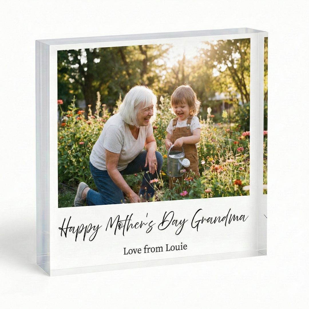 Personalised Acrylic Photo Block Mum Gift - Custom Square Photo Frame with Text