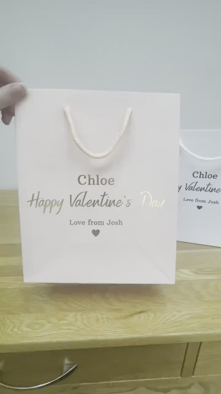 Premium Personalised Valentines Gift Bags - Custom Foil Text