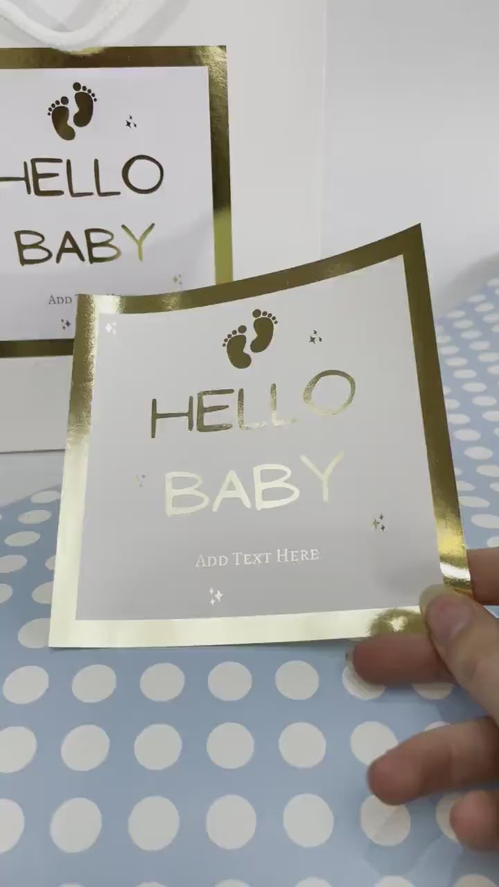 Personalised Hello Baby Gift Bags - Foil Sticker & Luxury Paper Bags