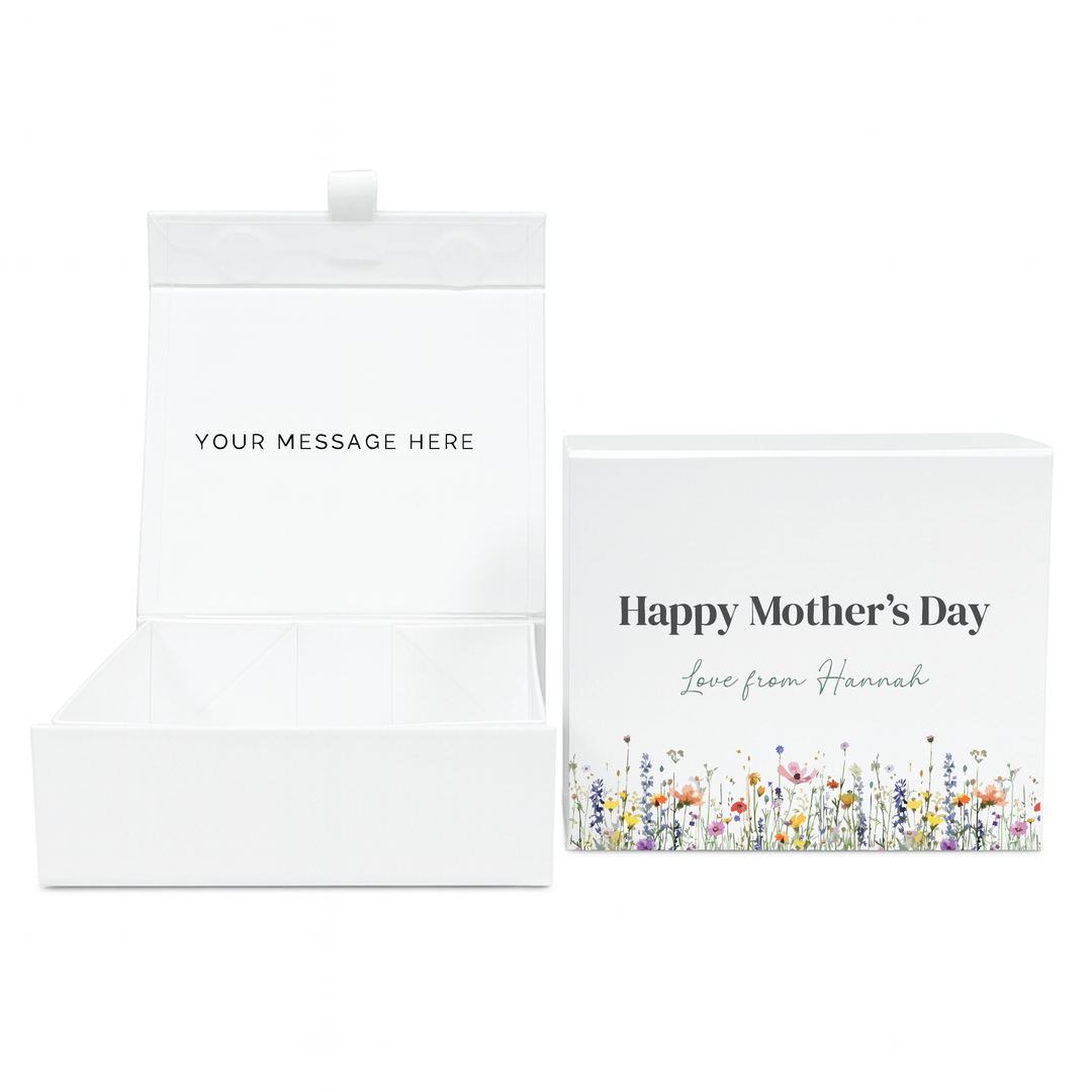 Personalised Magnetic Gift Box - Wildflower Design - Luxury White Gift Box for Mum, Nan & Grandma