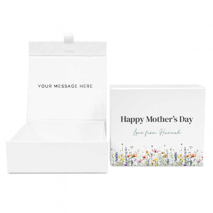 Personalised Magnetic Gift Box - Wildflower Design - Luxury White Gift Box for Mum, Nan & Grandma