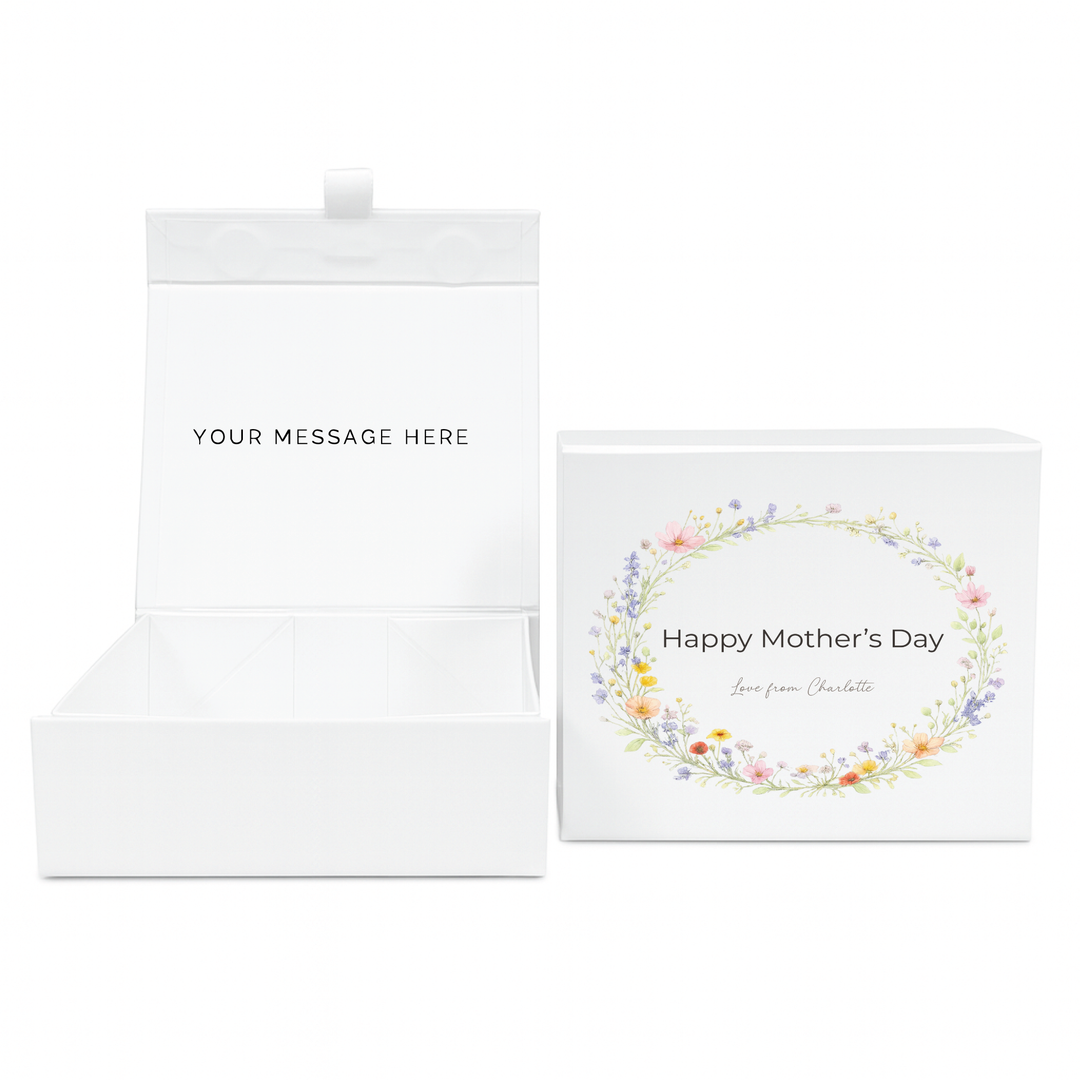 Personalised Magnetic Gift Box - Wreath Design - Luxury White Gift Box for Mum, Nan & Grandma