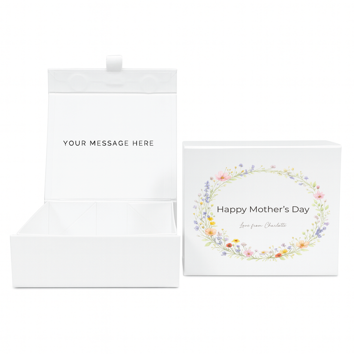 Personalised Magnetic Gift Box - Wreath Design - Luxury White Gift Box for Mum, Nan & Grandma