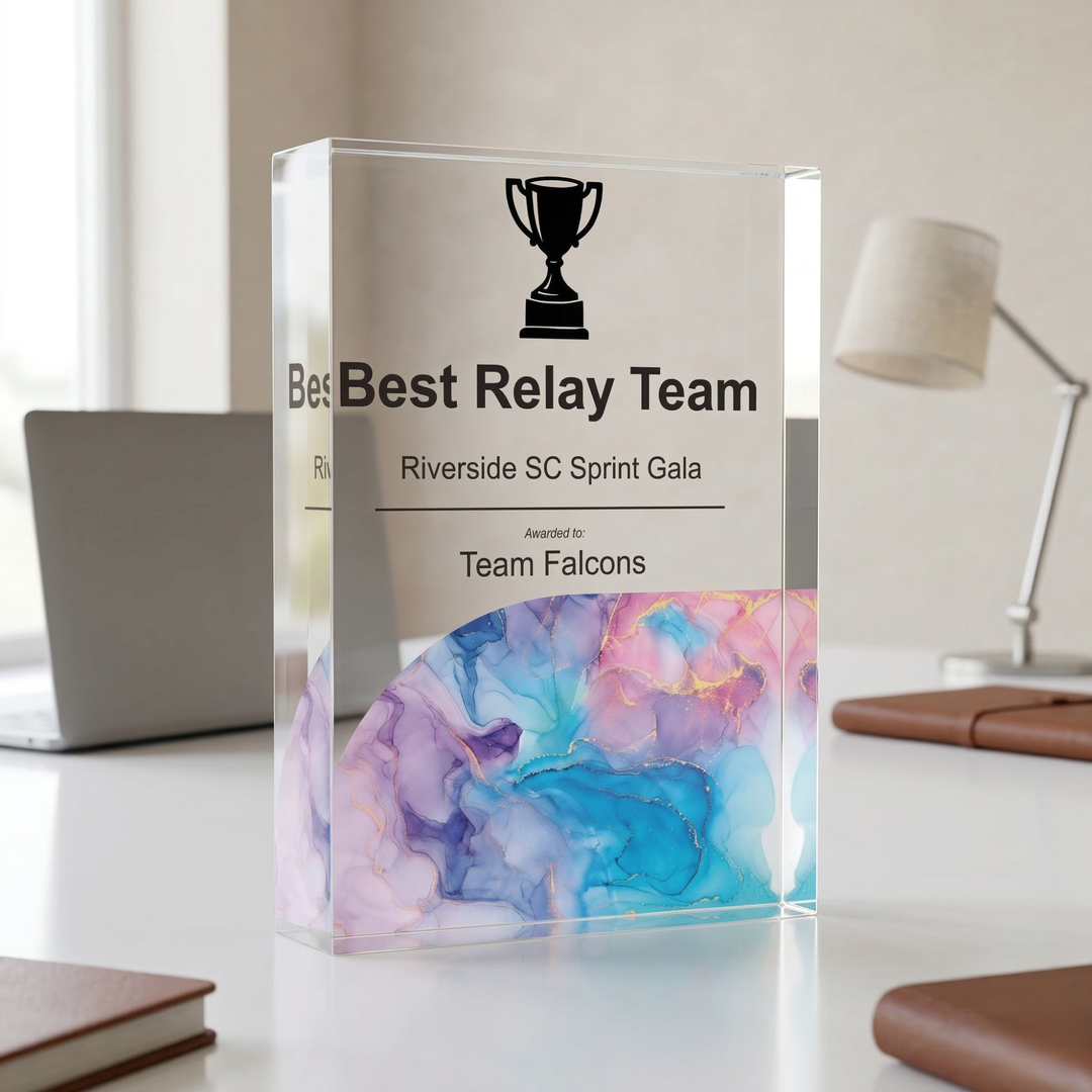 Personalised Swimming Trophy Award - UV Printed Onto a Premium Solid Acrylic Block - Available  6 Sizes