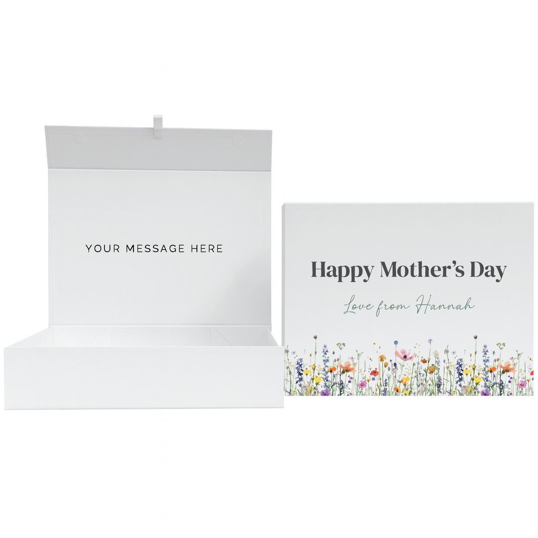 Personalised Magnetic Gift Box - Wildflower Design - Luxury White Gift Box for Mum, Nan & Grandma