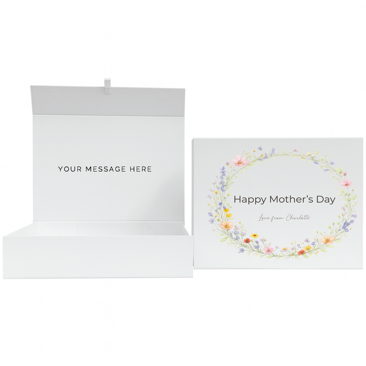 Personalised Magnetic Gift Box - Wreath Design - Luxury White Gift Box for Mum, Nan & Grandma